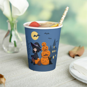 Halloween Hexe, Black Cat und Kürbiskins Pappbecher