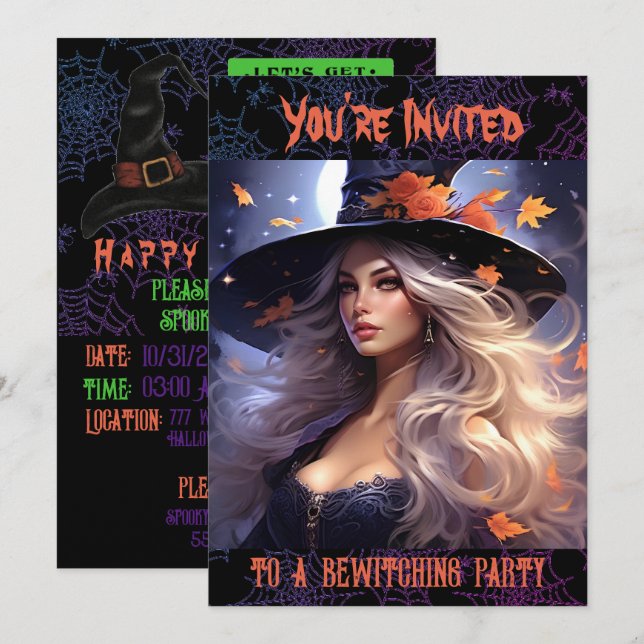 Halloween Hexe Einladung (Vorne/Hinten)