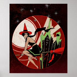 Halloween-Hexe-Fliegen (Vintag) Poster