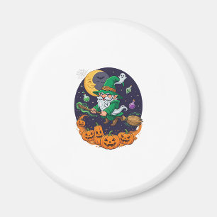 Halloween Hexe Gnom Besenstiel Kürbisse Mond Magnet