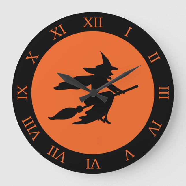Halloween Hexe Große Wanduhr (Vorderseite)