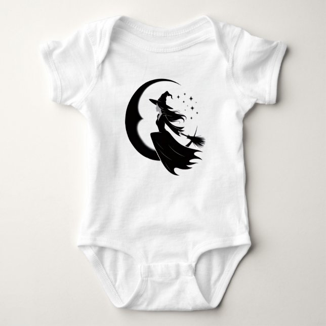 Halloween Hexe, Hexe, die vom Mond fliegt, Baby Strampler (Vorderseite)