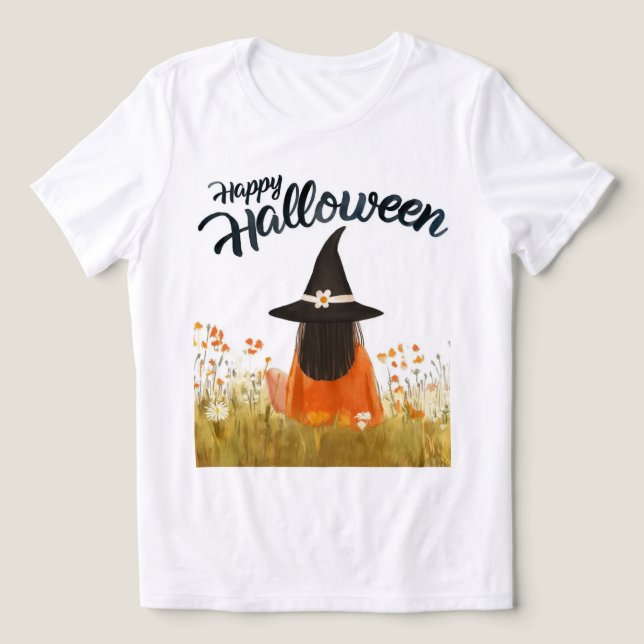 Halloween-Hexe im Blumenfeld Tri-Blend Shirt (Design Vorderseite)