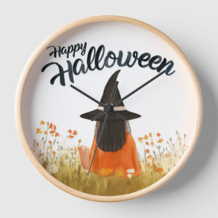 Halloween-Hexe im Blumenfeld Uhr