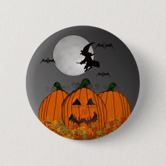 Halloween-Hexe-im Flug Knopf Button