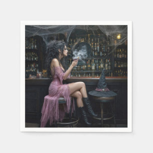Halloween-Hexe in einem rosa Kleid Serviette