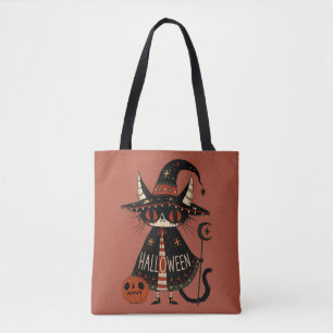 Halloween-Hexe-Katze und Kürbis
