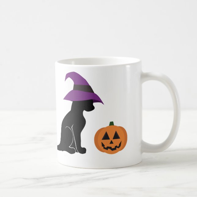 Halloween-Hexe-Katze und Kürbis Kaffeetasse (Rechts)