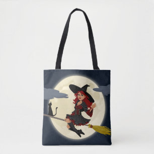 Halloween Hexe, Katze und Mond