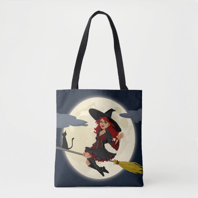 Halloween Hexe, Katze und Mond (Vorderseite)