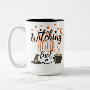 Halloween-Hexe-Kessel Orange Sterne Zweifarbige Tasse