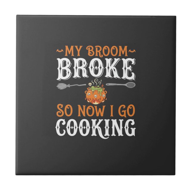 Halloween Hexe Koch Besen Zerbrochen Design_1 Fliese (Vorderseite)