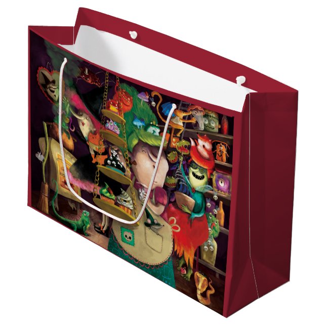 Halloween-Hexe-Küche Große Geschenktüte (Vorderseite Schrägansicht)