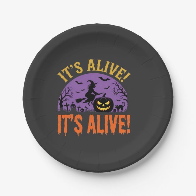 Halloween Hexe Kürbisjack Es lebt Pappteller (Vorderseite)