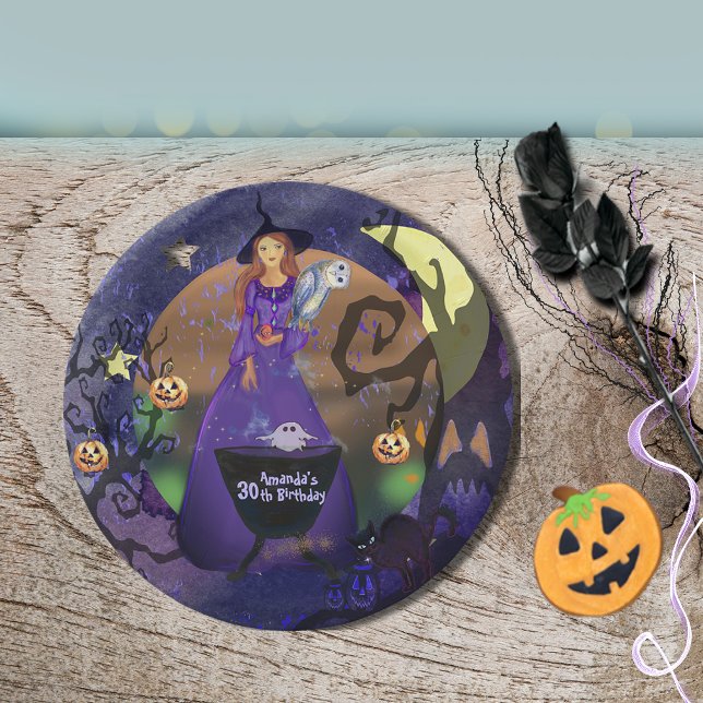 Halloween Hexe Lila Geburtstag Pappteller (Halloween Witch Purple Birthday Paper Plates)