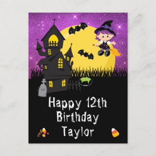 Halloween Hexe Lila Happy Geburtstag Postkarte