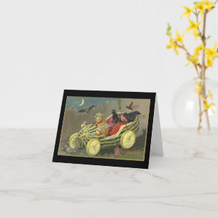 Halloween Hexe Melone Rennwagen Vintage Karte