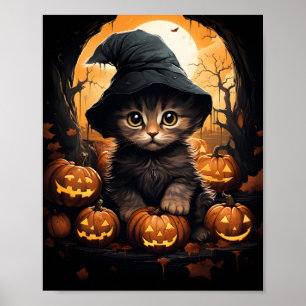Halloween-Hexe mit Blätter und Kürbiskins Poster