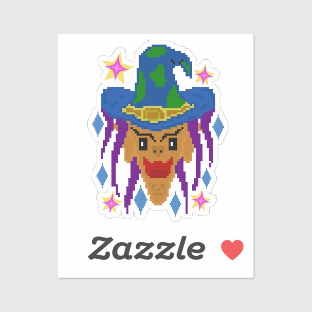 Halloween Hexe mit Broom - Pixel Art Aufkleber (Blatt)