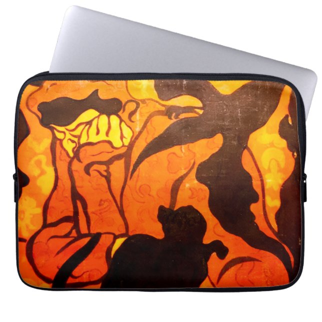 Halloween Hexe mit einer schwarzen Katze Laptopschutzhülle (Vorderseite)