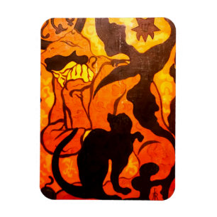 Halloween Hexe mit einer schwarzen Katze Magnet