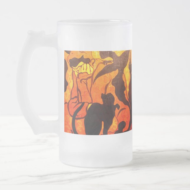 Halloween Hexe mit einer schwarzen Katze Mattglas Bierglas (Links)