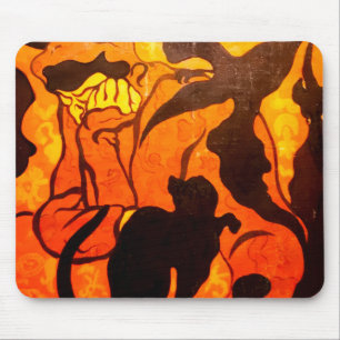 Halloween Hexe mit einer schwarzen Katze Mousepad