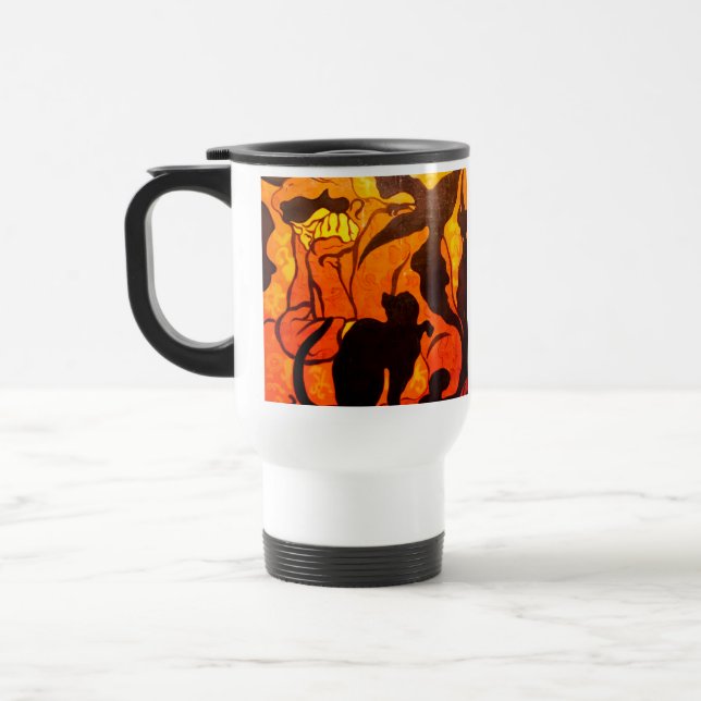 Halloween Hexe mit einer schwarzen Katze Reisebecher (Links)
