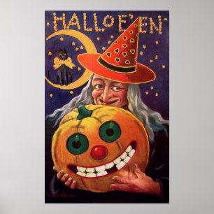 Halloween Hexe mit Funny Pumpkin Poster