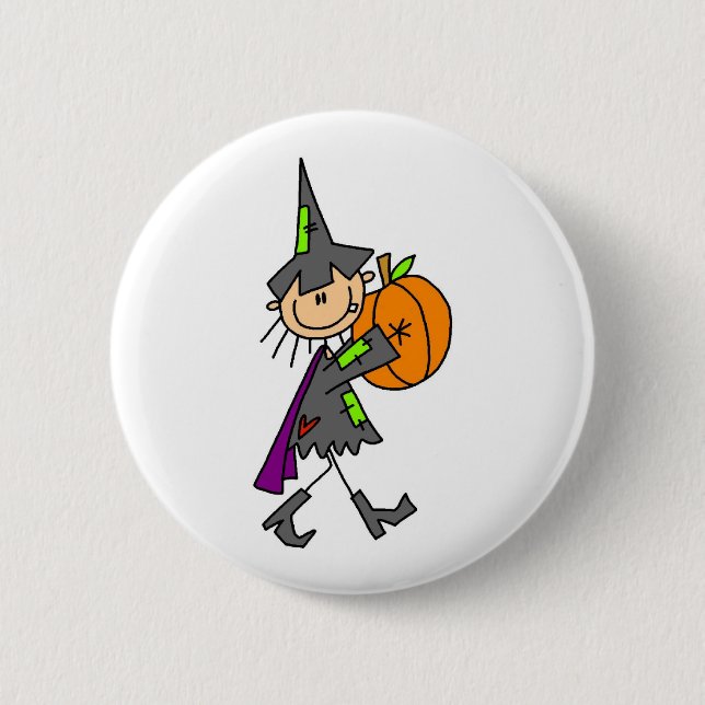 Halloween Hexe mit Kürbis Button (Vorderseite)