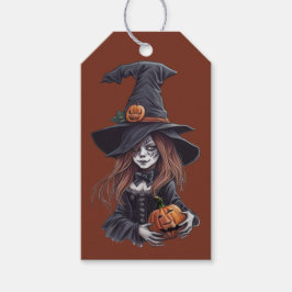 Halloween-Hexe mit Kürbis - Geschenkanhänger