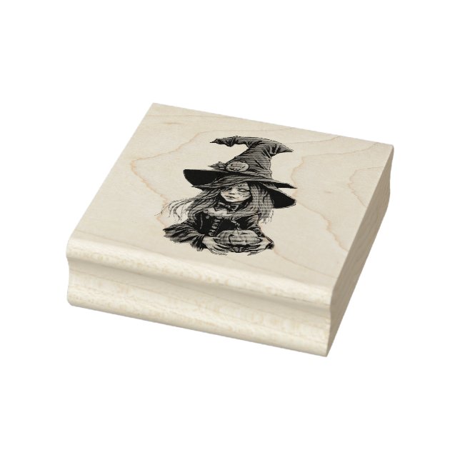 Halloween-Hexe mit Kürbis -  Gummistempel (Stempel)