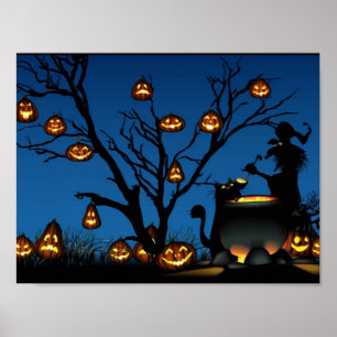 Halloween Hexe mit Kürbis Poster
