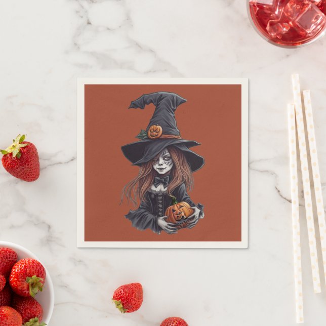 Halloween-Hexe mit Kürbis -  Serviette (Beispiel)