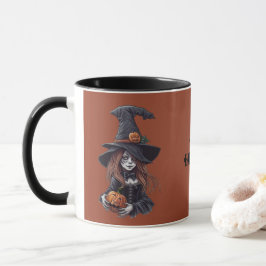 Halloween-Hexe mit Kürbis - Tasse