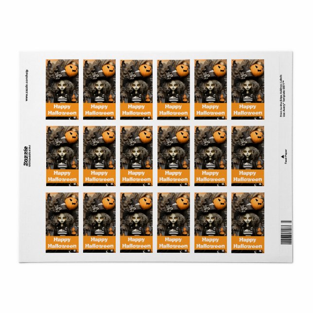 Halloween-Hexe mit Kürbissen Adressaufkleber (Vorne)