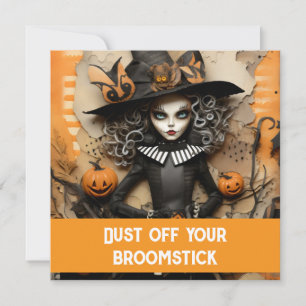 Halloween-Hexe mit Kürbissen Einladung