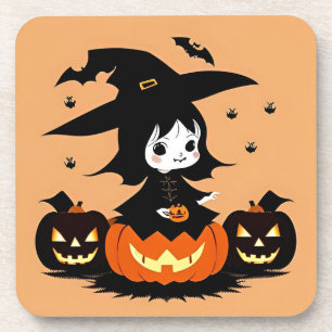 Halloween-Hexe mit Kürbissen Getränkeuntersetzer
