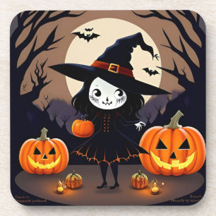 Halloween-Hexe mit Kürbissen Getränkeuntersetzer