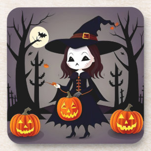 Halloween-Hexe mit Kürbissen Getränkeuntersetzer