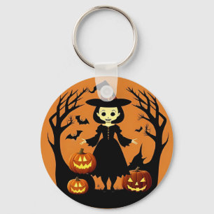 Halloween-Hexe mit Kürbissen in einer unheimlichen Schlüsselanhänger