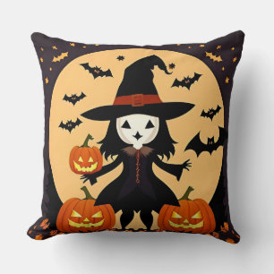 Halloween-Hexe mit Kürbissen Kissen