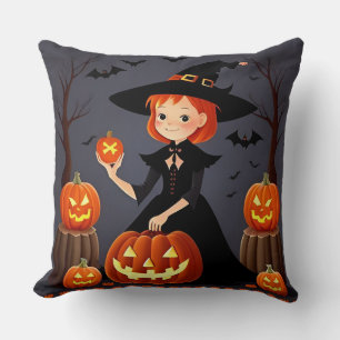 Halloween-Hexe mit Kürbissen Kissen