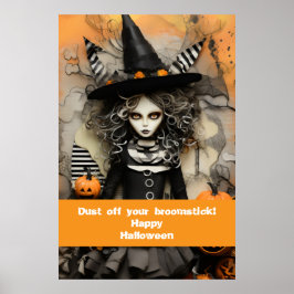 Halloween-Hexe mit Kürbissen Poster