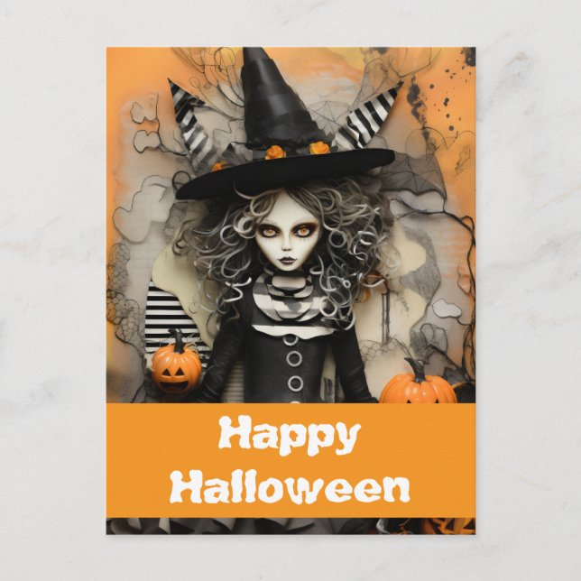 Halloween-Hexe mit Kürbissen Postkarte (Vorderseite)