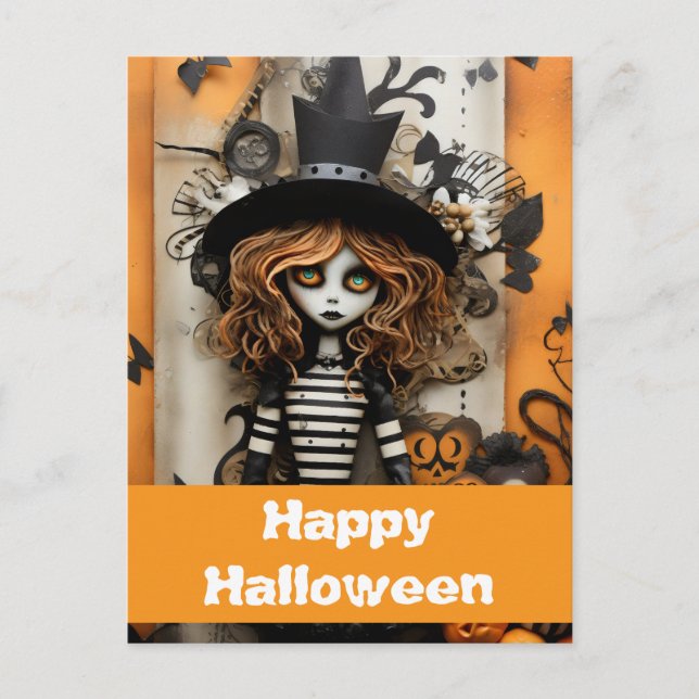 Halloween-Hexe mit Kürbissen Postkarte (Vorderseite)