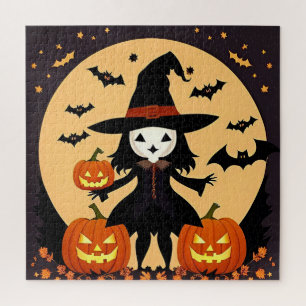 Halloween-Hexe mit Kürbissen Puzzle