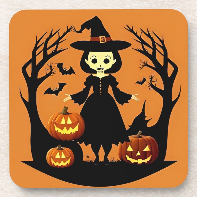 Halloween Hexe mit Kürpen in einer unheimlichen Ei Getränkeuntersetzer (Vorderseite)