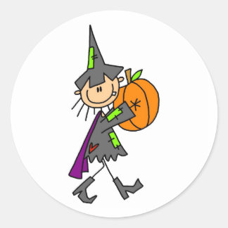 Halloween Hexe mit Pumpkin Runder Aufkleber