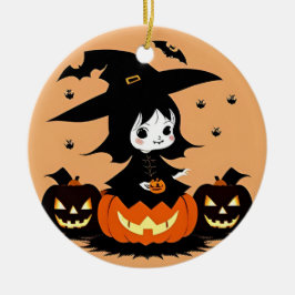 Halloween Hexe mit Pumpkins Keramik Ornament